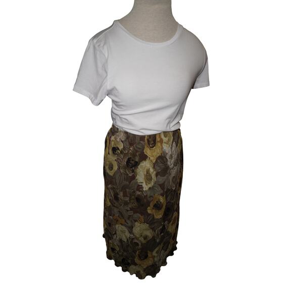 Cilo Vintage Floral Midi Skirt Women’s L Brown Yellow Rose Print Made in USA - Picture 1 of 7